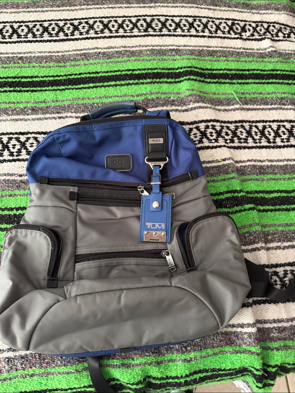 Tumi Men's Blue and Gray Backpack with Tumi ID Tag